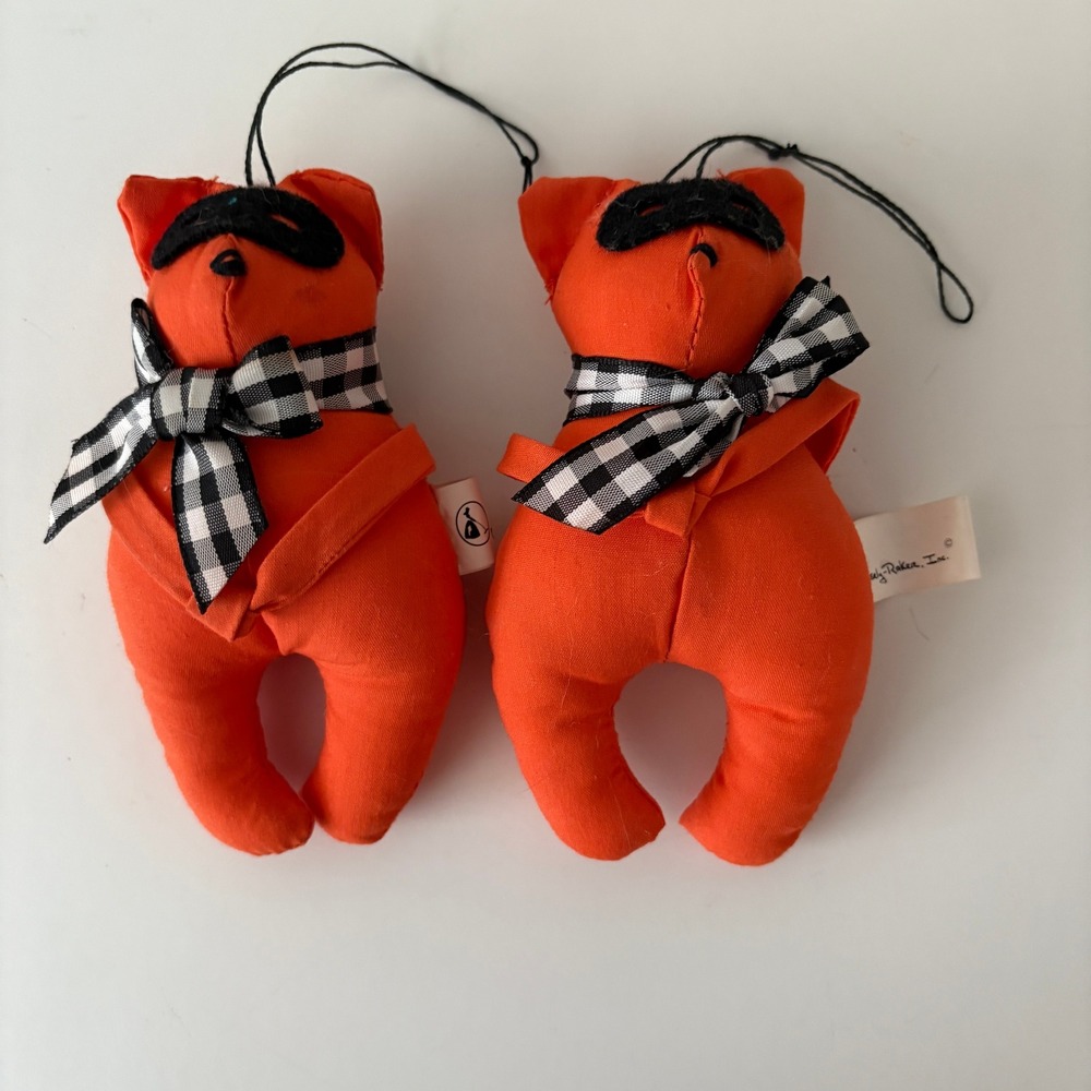 Vtg Overly-Raker Inc. Halloween 80s Orange Raccoon Ornament Decorations Set of 2